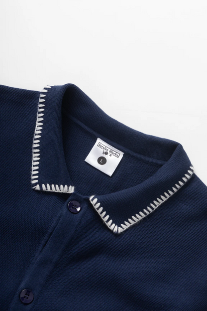 Blanket Stitch Knit Vest - Navy