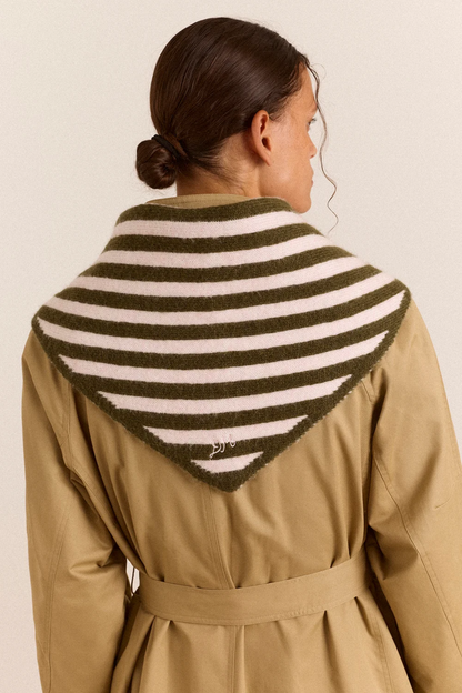 Triangle Scarf - Olive & Pink Stripe