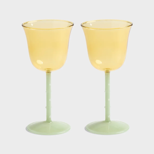 Wine Glass Dot Yellow Set Of 2