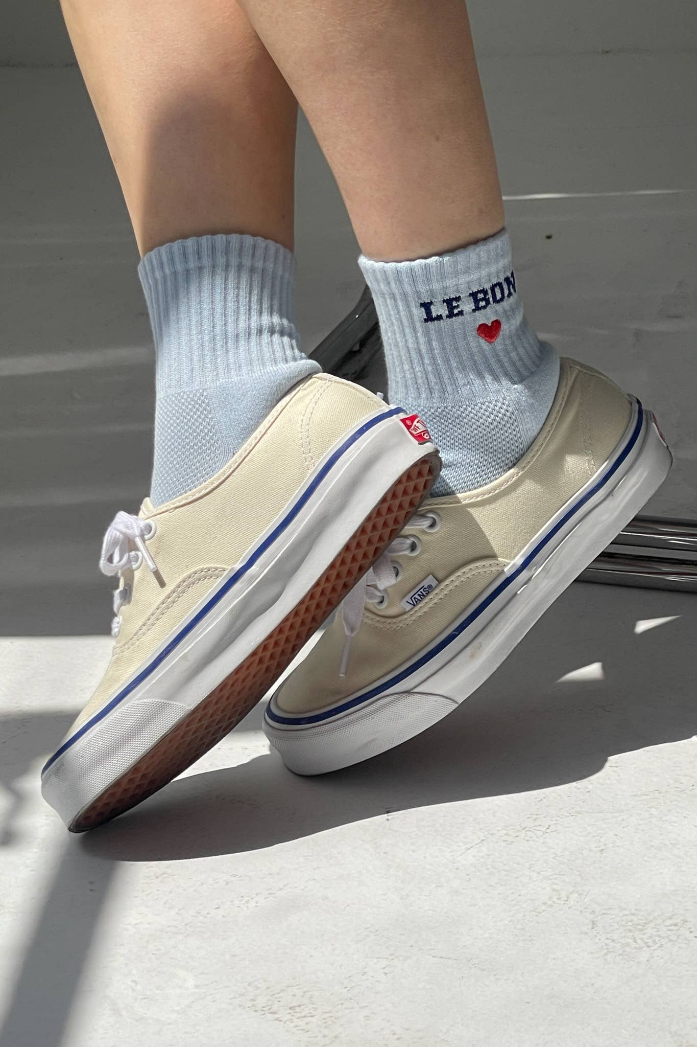Embroidered Crew Socks - Sky Blue