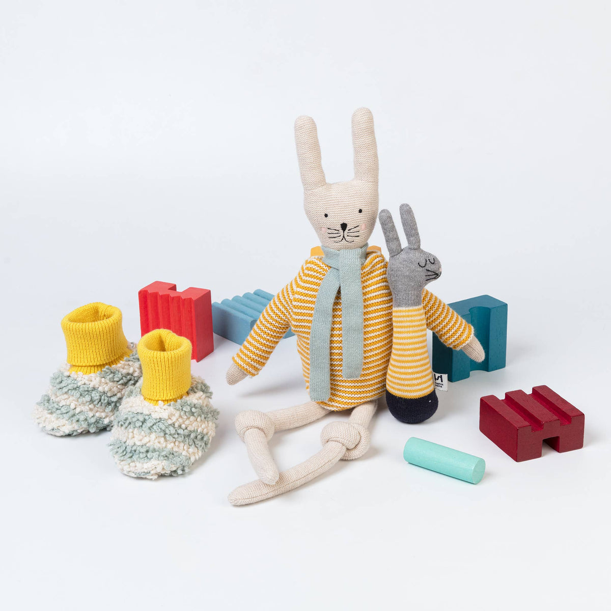 Cotton Knit Baby Slipper Socks: Boucle Striped Aqua