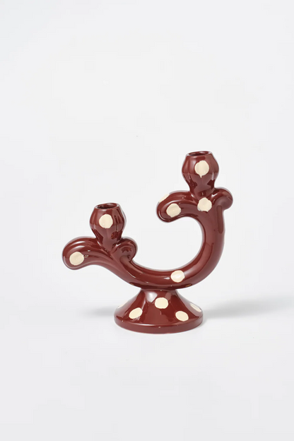 Hand Painted Burgundy Butter Yellow Candelabra