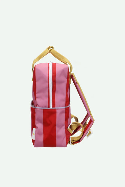 Backpack Medium - Lemon Tree Stripes + Red Apple + Rosebay Pink