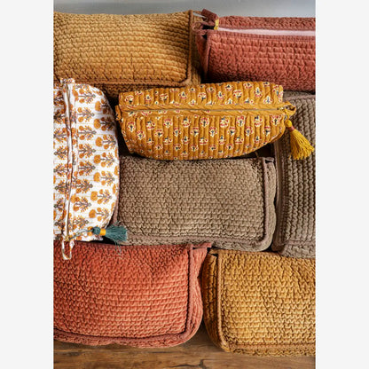 Quilted Velvet Wash Bag - Caramel