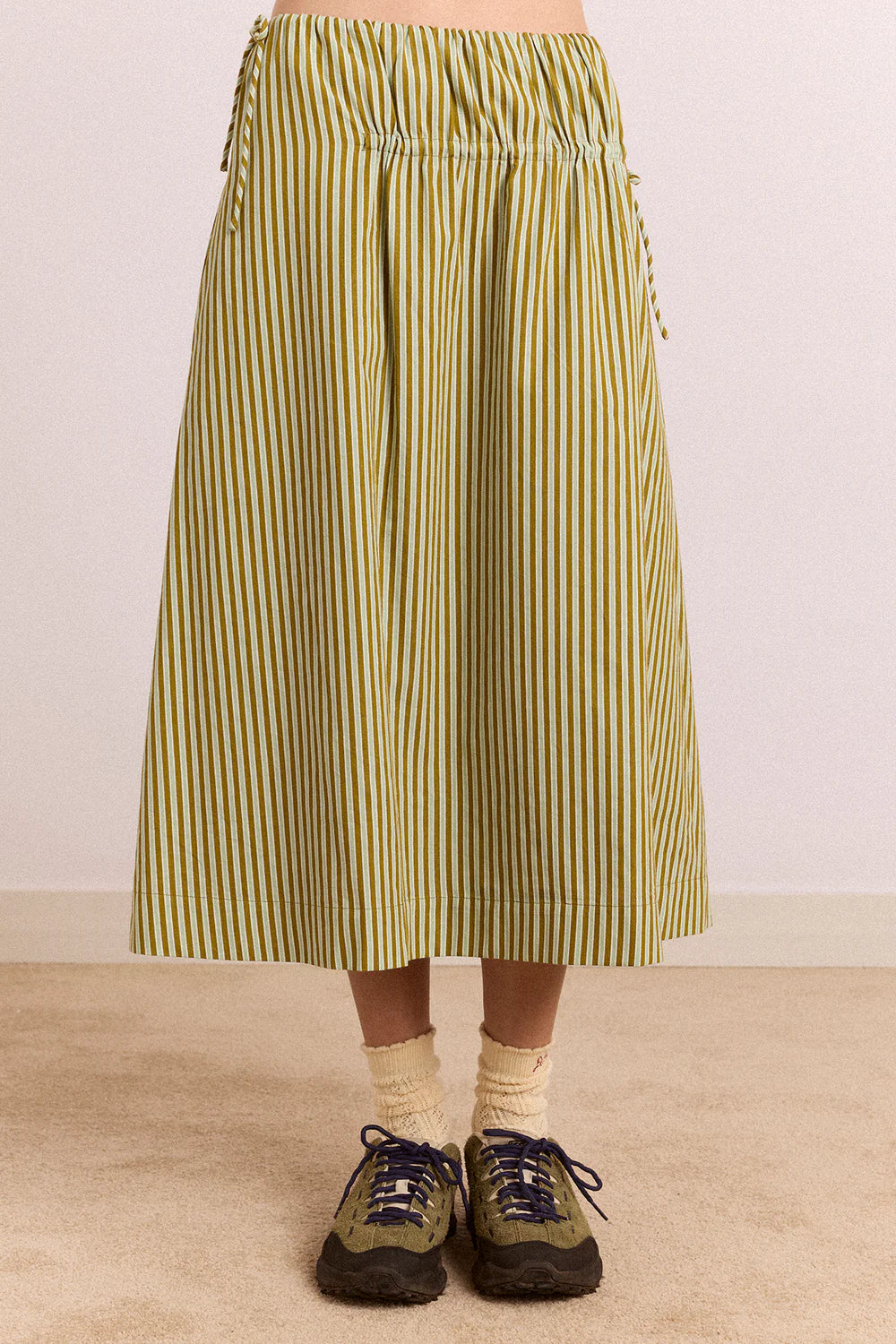 Caspia Volume Midi Dress - Basil Stripe