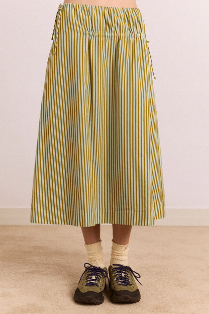 Caspia Volume Midi Dress - Basil Stripe