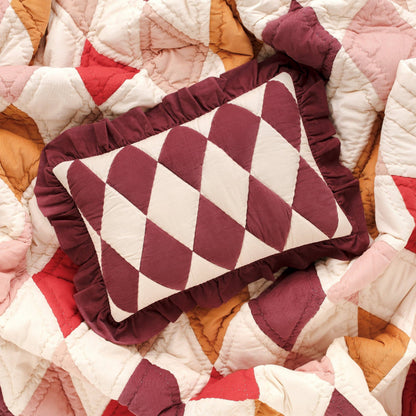 Harlequin cord cushion, claret/cream