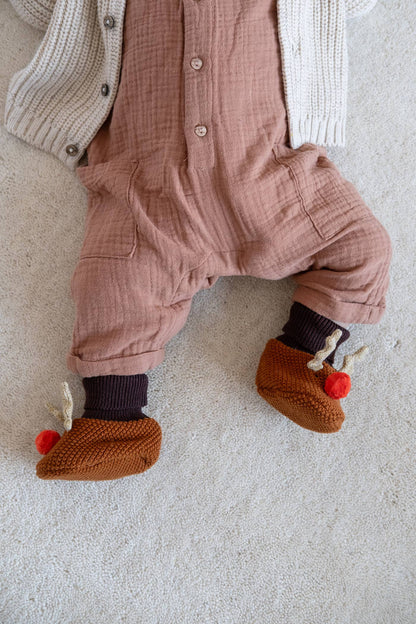 Cotton Knit Baby Slipper Socks: Reindeer