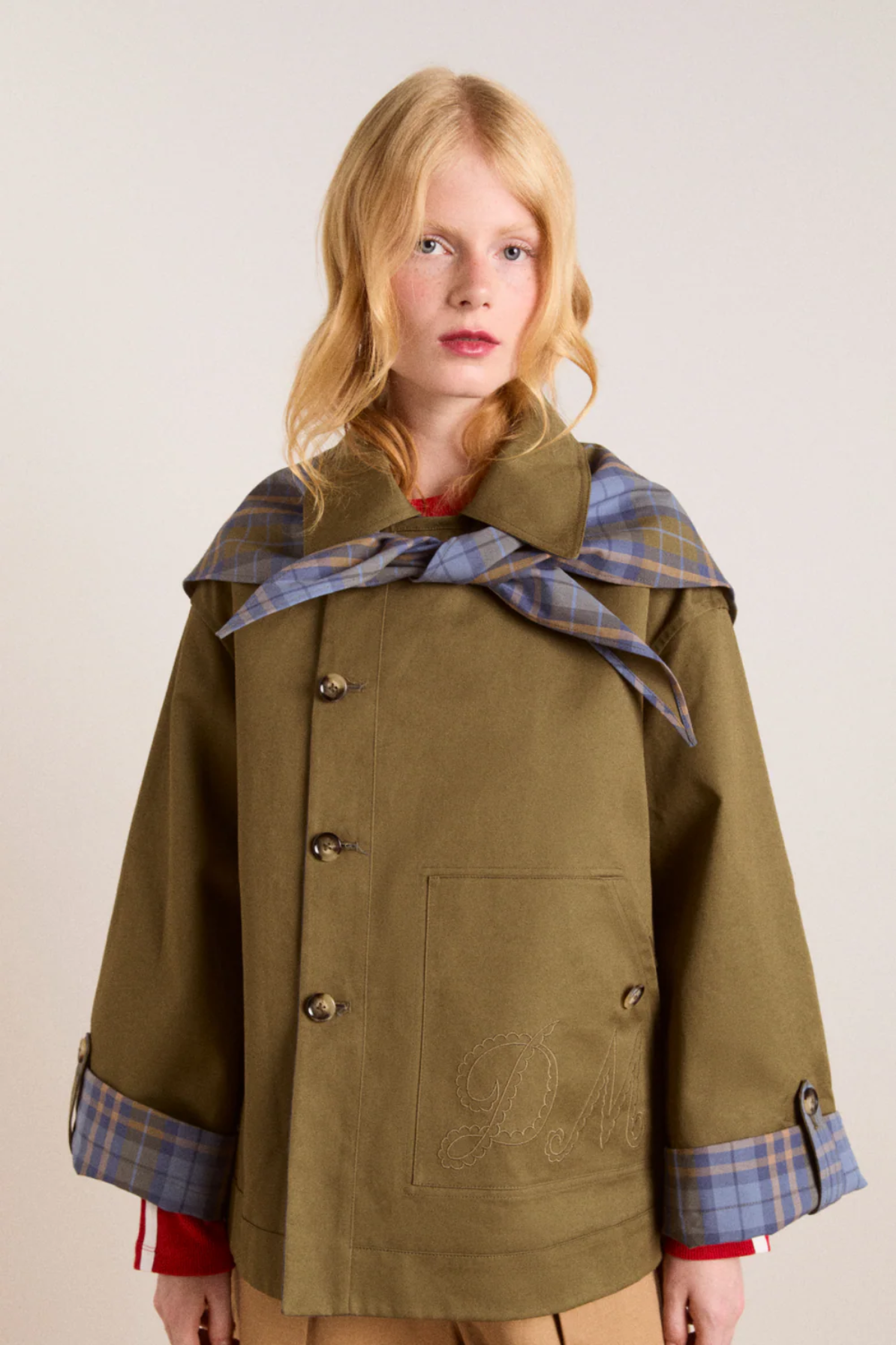 Jerry Cropped Trench Coat - Olive