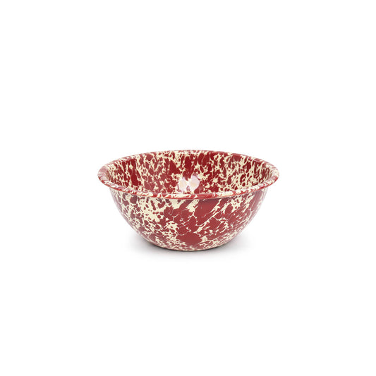 Splatter Enamelware Small Serving Bowl: Burgundy & Cream