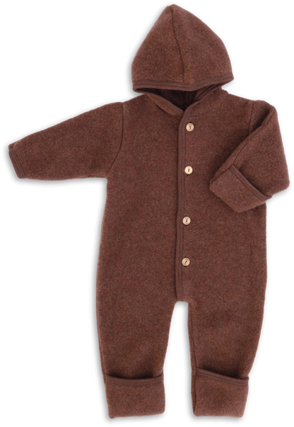 Engel Merino Fleece Button Front Snuggle Suit Hoodie - Cinnamon