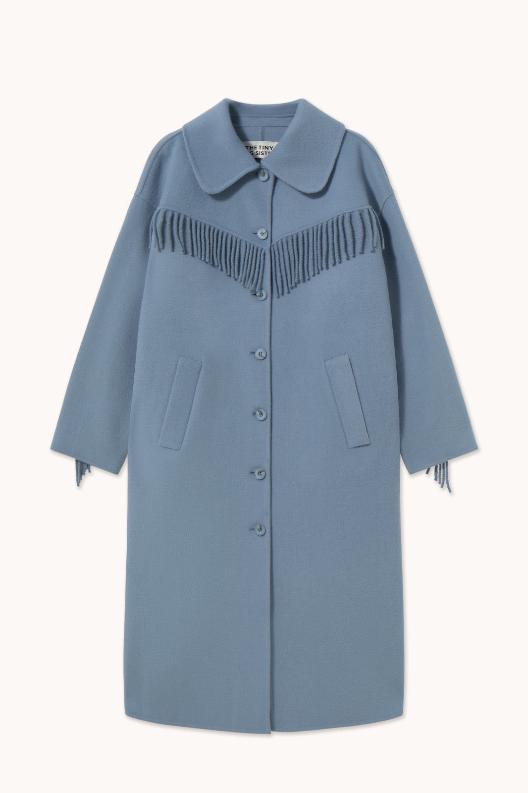 Fringed Long Coat - Washed Blue