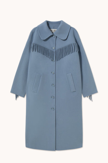 Fringed Long Coat - Washed Blue