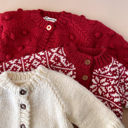 Popcorn Cardigan Red Baby Kid Sweater Fall Winter Love Gift : M; 2-4yrs