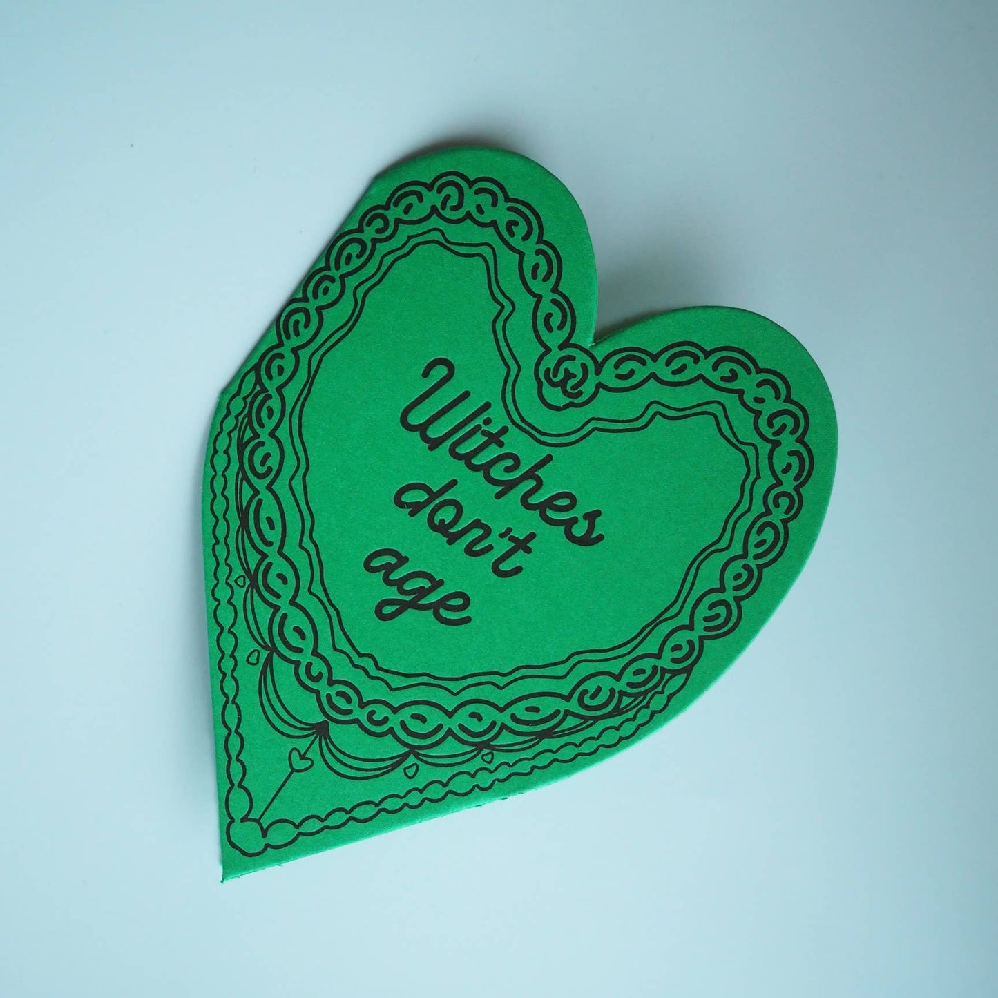 Witches don't age letterpess birthday cake heart card