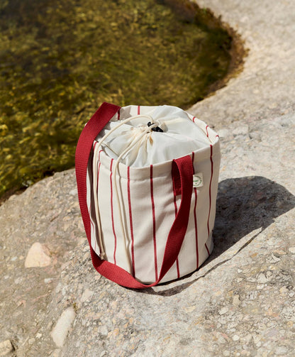 Outdoor Market Bottle Bag Medium - Beige With Red Stripes