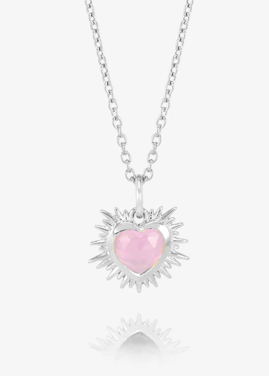 Electric Love October Birthstone Heart Necklace Silver - Rose Quartz