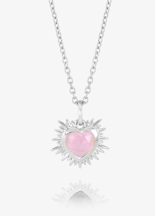 Electric Love October Birthstone Heart Necklace Silver - Rose Quartz