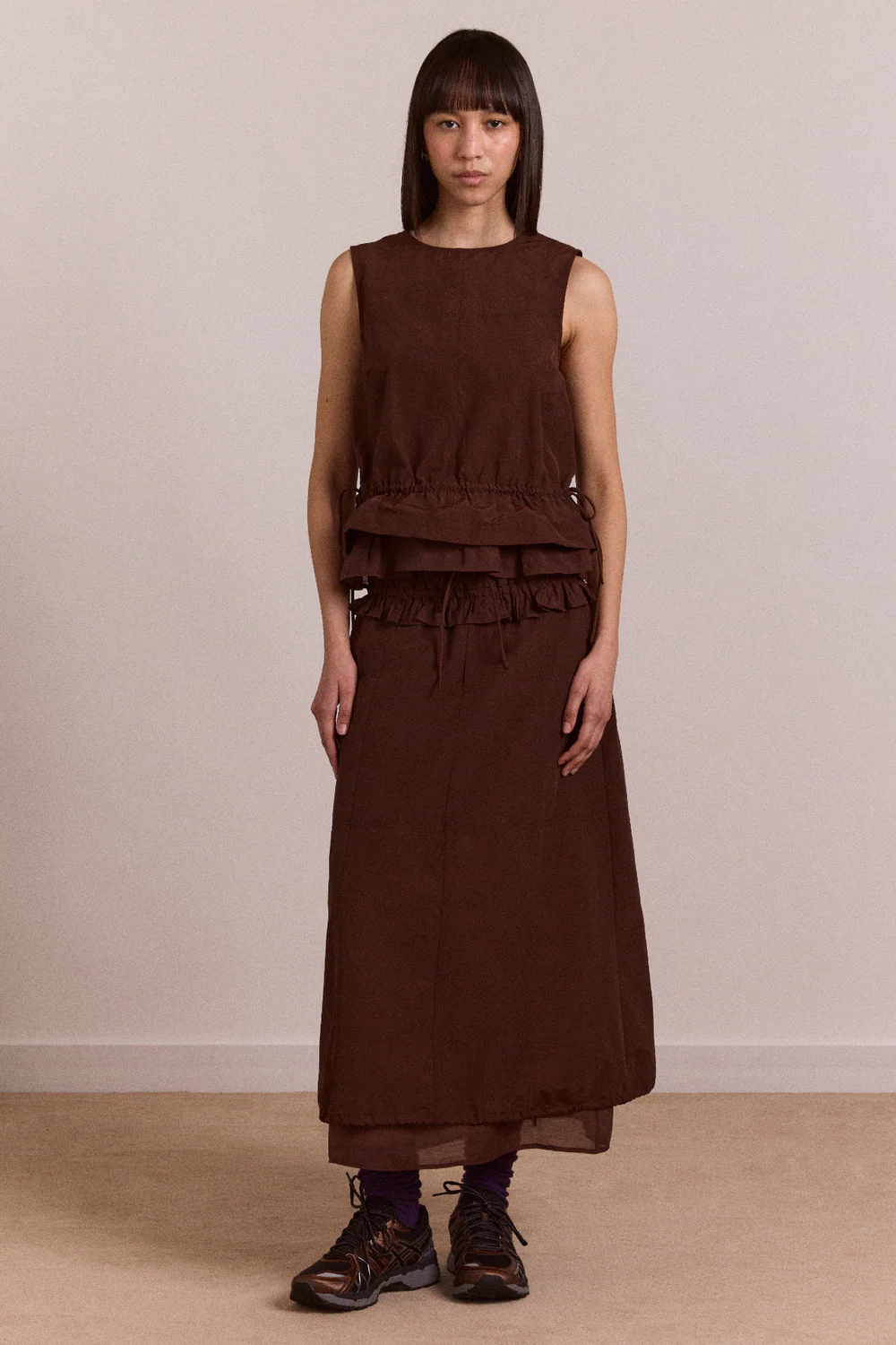 Aliani Sheer Panel Blouse - Chocolate