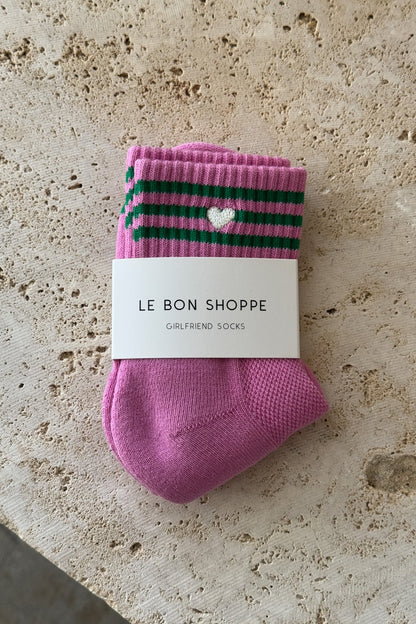 Girlfriend Socks - Embroidered Heart Rose Pink