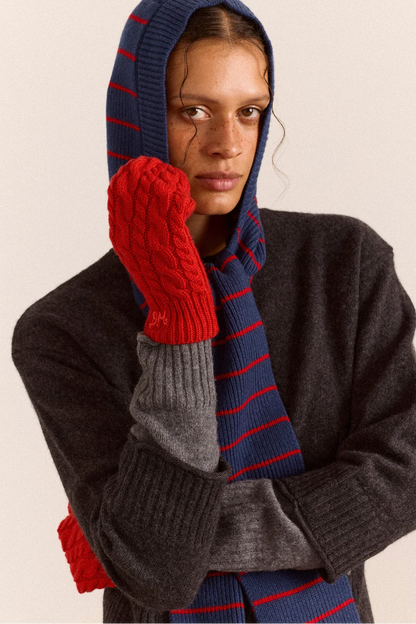 Cable Knit Mittens - Red