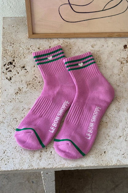 Girlfriend Socks - Embroidered Heart Rose Pink