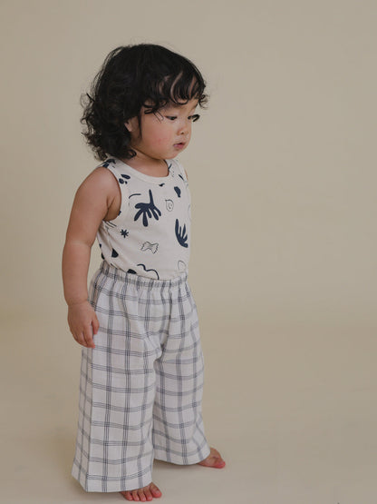 Navy Window Check Wide Leg Pants