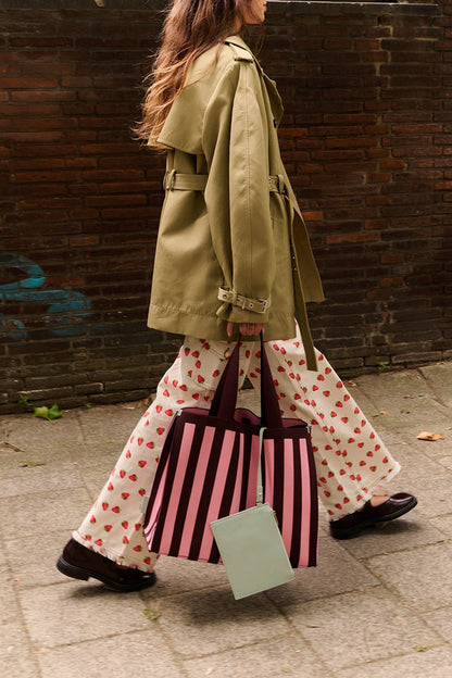 Shopper Bag - Bubblegum and Chocolate Stripes
