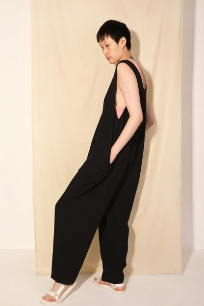 Basic Linen Jumpsuit - Black