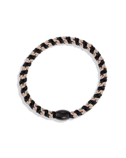 Hair Tie - Slim Black Beige Glitter Stripe