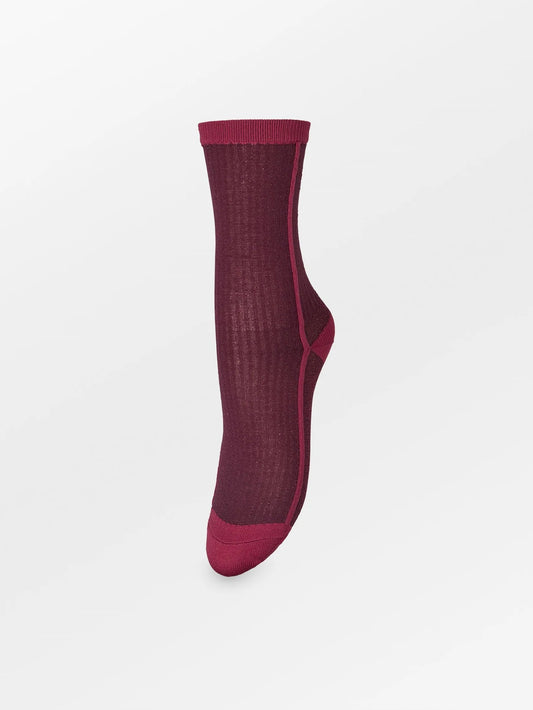 Stripy Glitter Sock - Fig Red