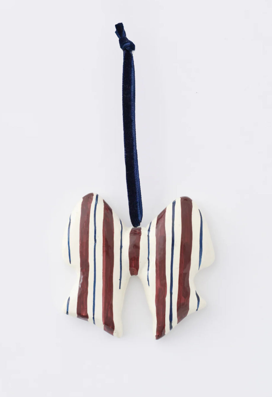 Burgundy Stripe Bow Christmas Decoration