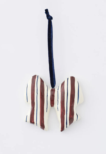 Burgundy Stripe Bow Christmas Decoration