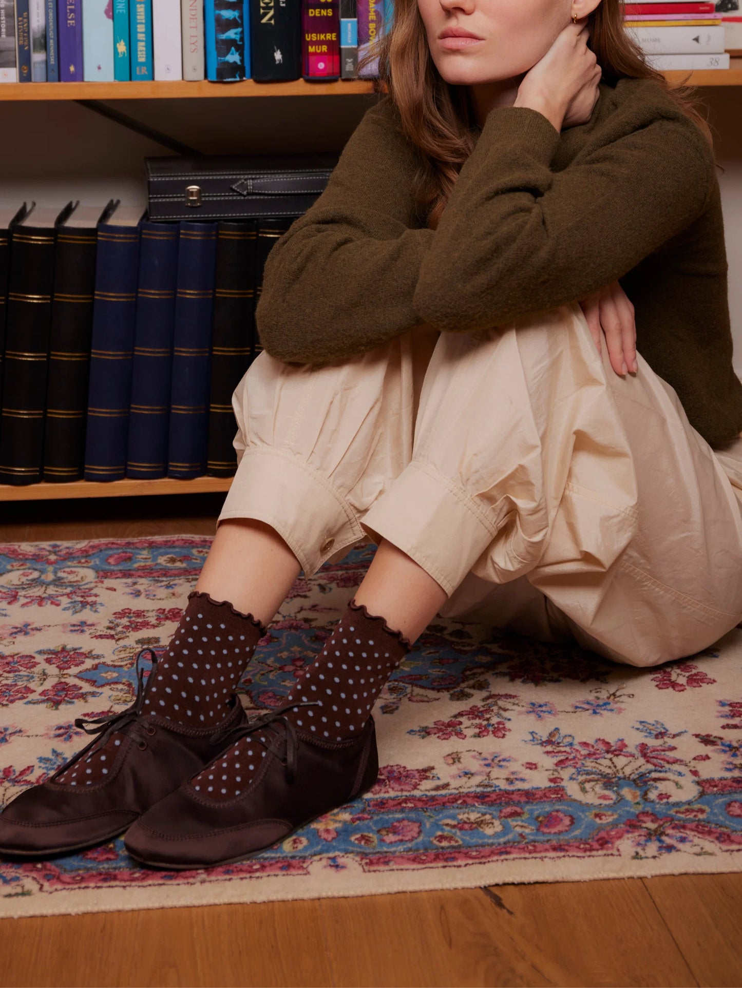 Dotted Frilla Short Sock - Chocolate Brown