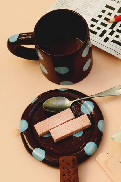 Chubby Mug - Burgundy & Blue Spot
