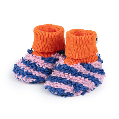 Cotton Knit Baby Slipper Socks: Boucle Striped Cobalt