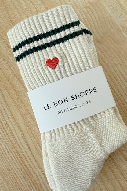 Embroidered Boyfriend Socks - Milk Heart