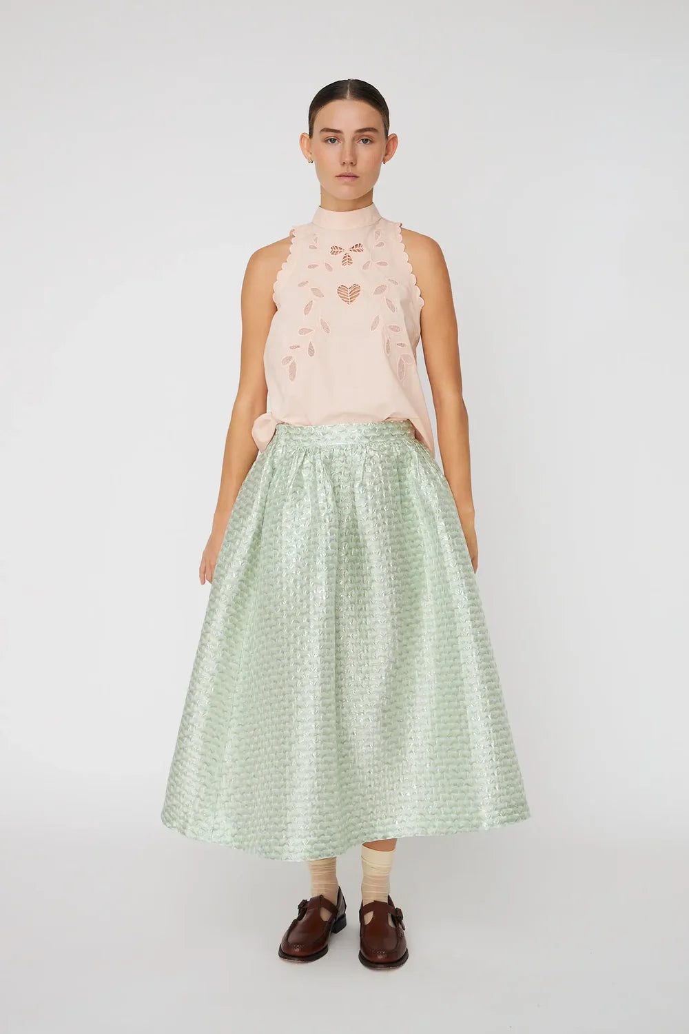 Embroidered Anglaise Halterneck - Soft Powder