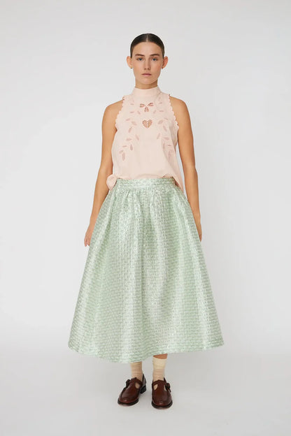 Embroidered Anglaise Halterneck - Soft Powder