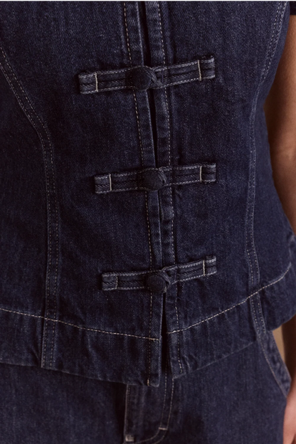Nelly Button Trim Top - Indigo
