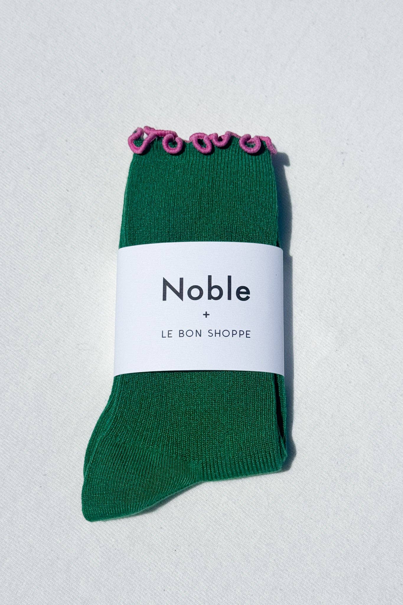Ruffled Modal Socks - Spinach/Pink Edge