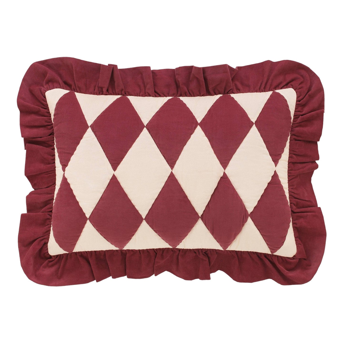 Harlequin cord cushion, claret/cream