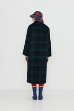Long Check Coat - Navy