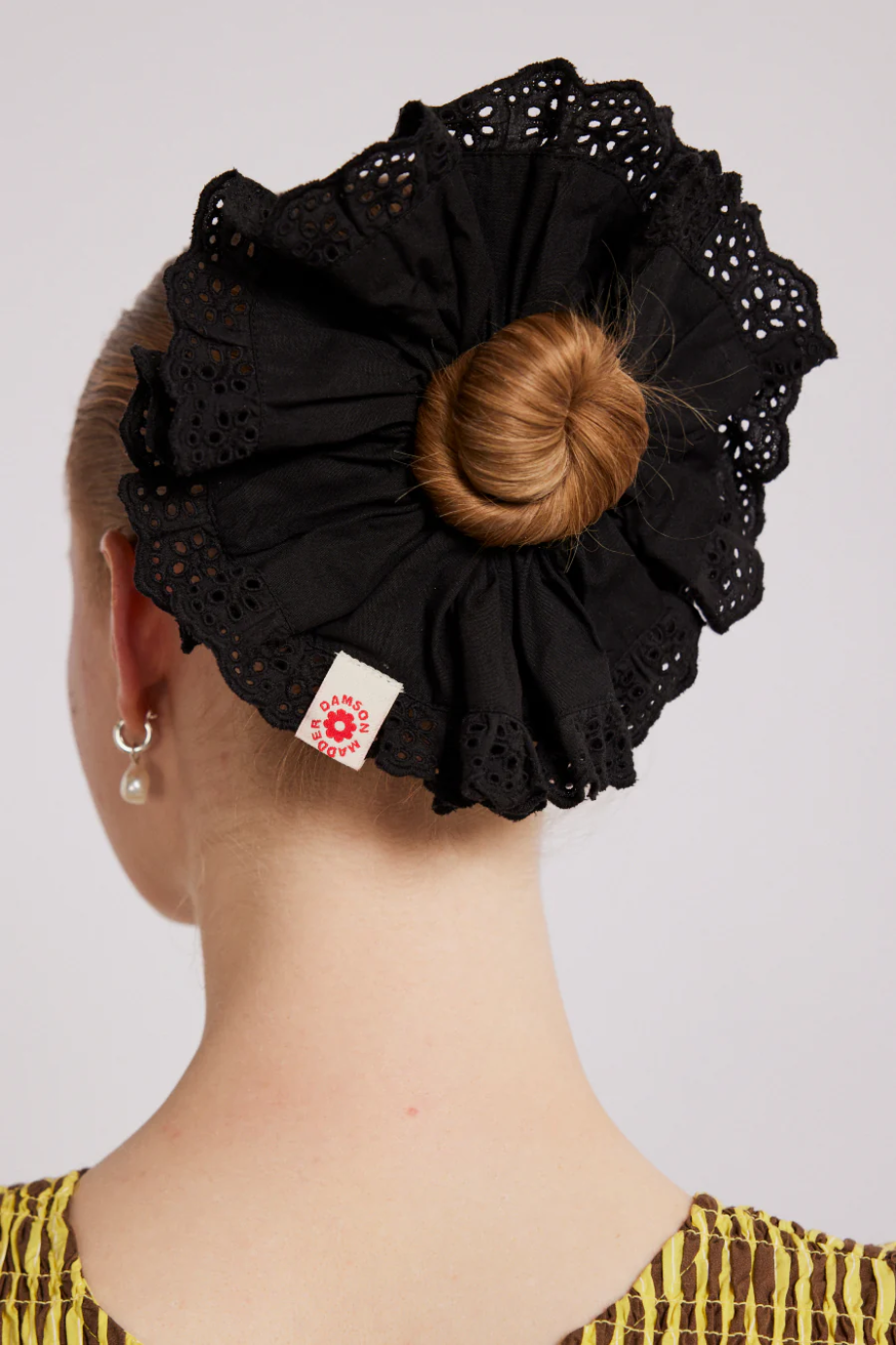 Frill Edge Scruchie In Broidery - Black