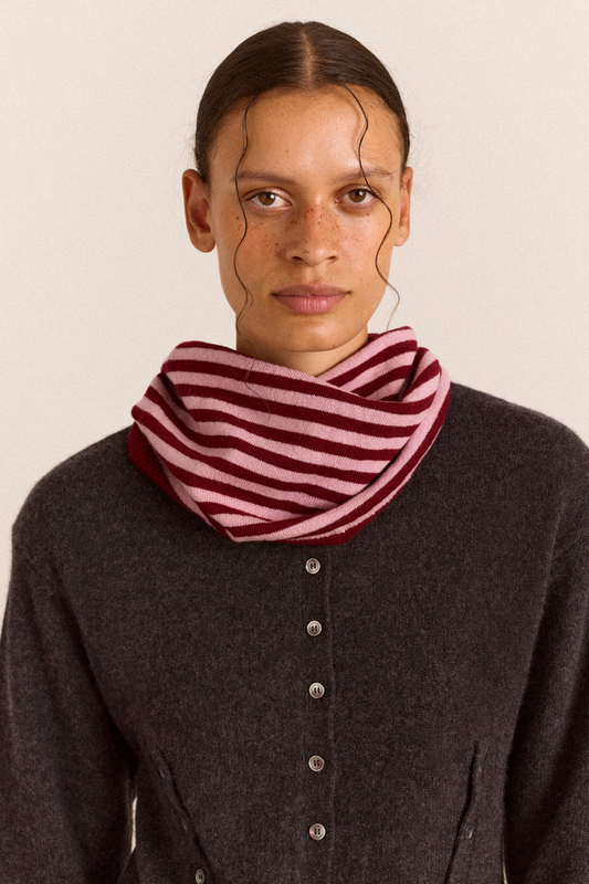 Merino Wool Snood Scarf - Pink/Red Stripe