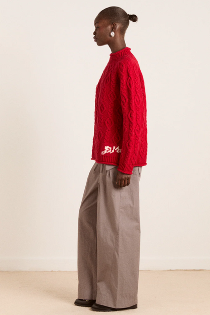 Ffion Cable Stitch Wool Jumper - Red