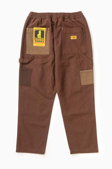 Patchwork Utility Chef Pants - Brown