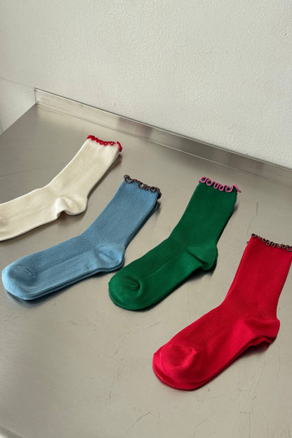 Ruffled Modal Socks - Paprika/Brown