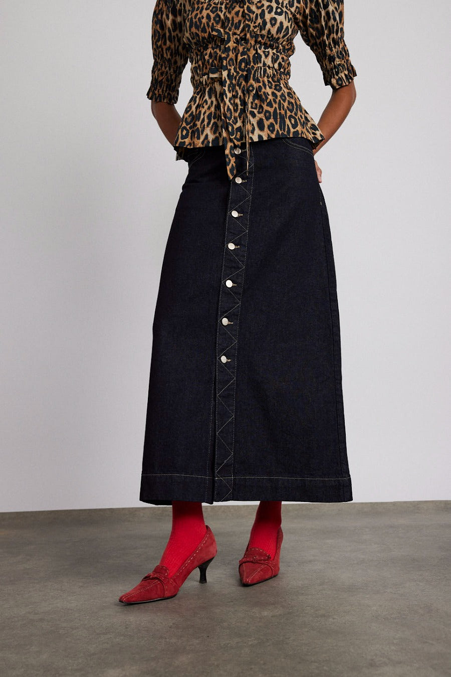 Charley Button Front Skirt - Dark Indigo