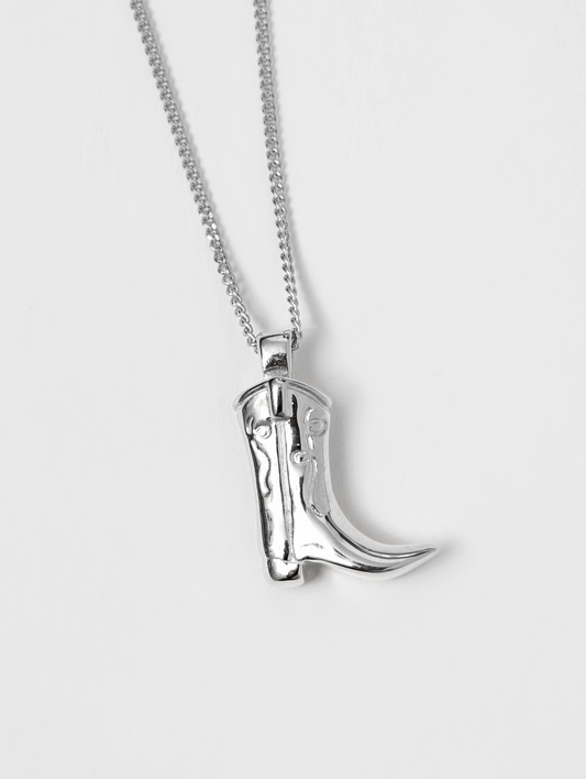 Cowboy Boot Charm Necklace - Silver